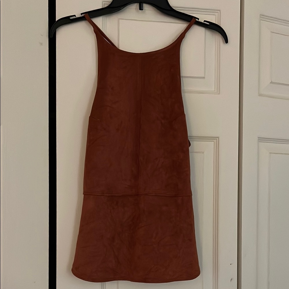 Brown Faux Suede Sleeveless Tank Top
